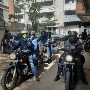 Customers starting their South India motorcycle tour on Royal Enfield rental bikes from Date A Bike in Chennai