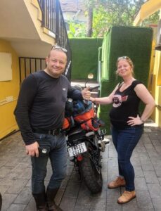 International riders collecting a Royal Enfield motorcycle from Date A Bike in Chennai before starting their South India motorcycle tour